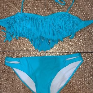 Fringe teal swimsuit